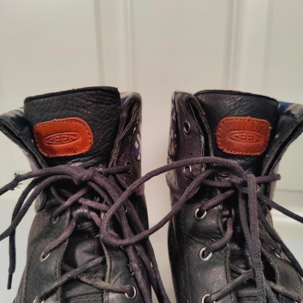 Keen Walking Boots Black Leather Aztec Cuff Southwestern Boho Womens 9.5 Outdoor - Picture 7 of 8